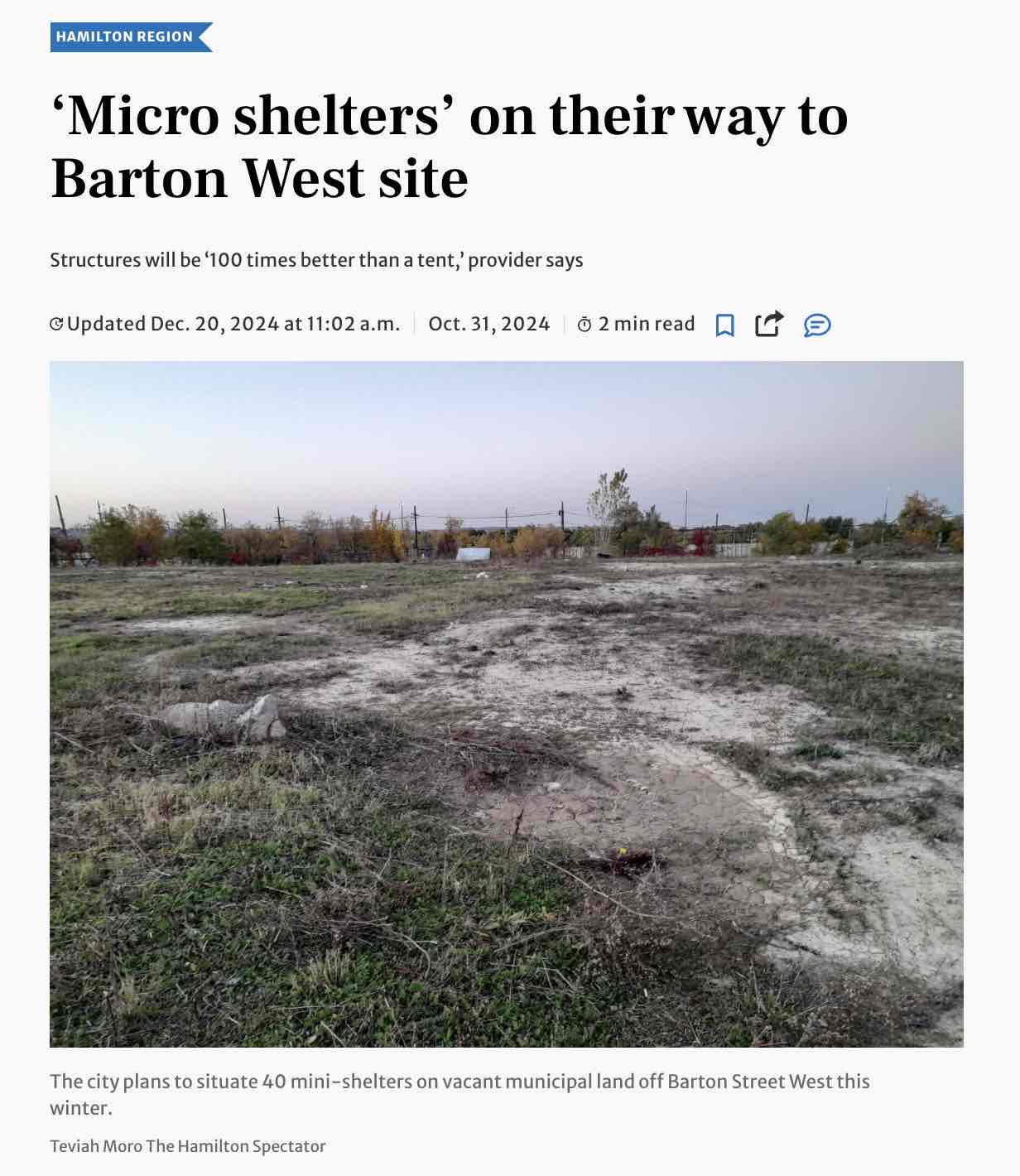 Hamilton Spectator MicroShelters